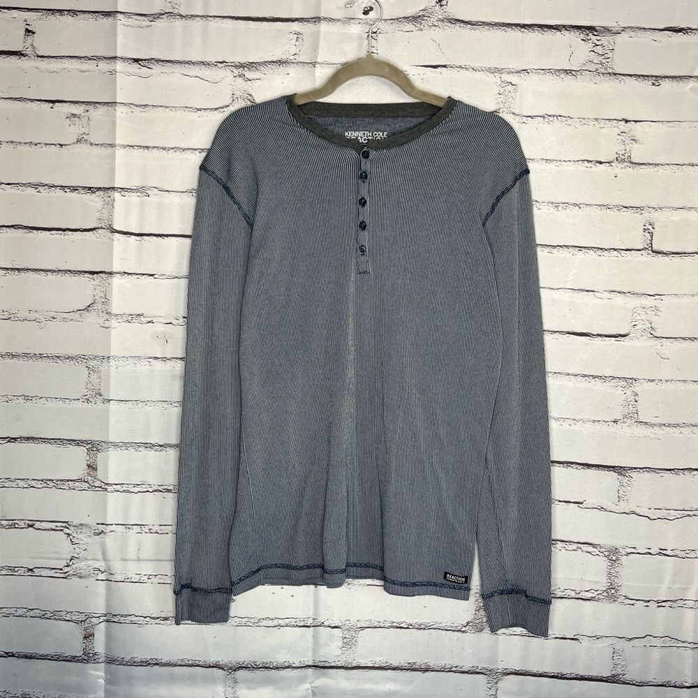 Kenneth Cole Reaction Gray Long Sleeve Tee 1/4 Button SZ XL Relaxed Loose Fit